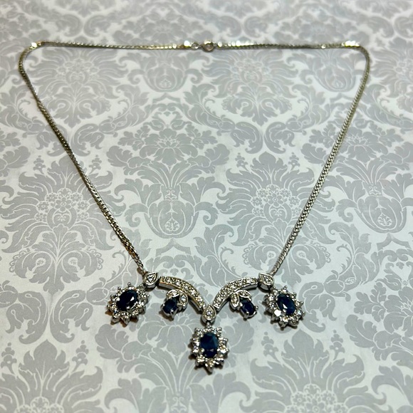 Elegant Sapphire and CZ Necklace - Picture 3 of 5